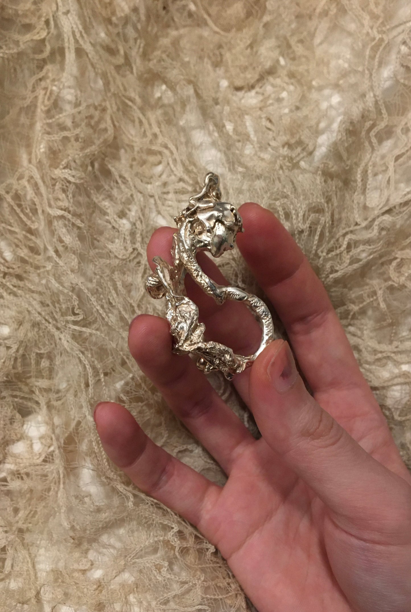 One-of-a-Kind Silver Ring – Hand-Carved Floral Fairy Design